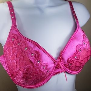 DynaShape Beautiful Pink Lace Bra Embroidered With White Stones Size 36B